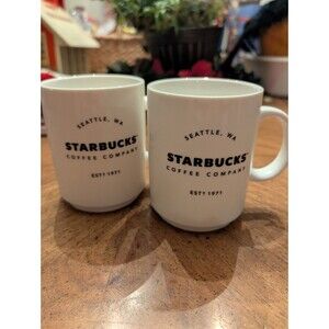 Set of 2 Starbucks Coffee Company Mugs Seattle WA Est 1971 White Ceramic 14oz